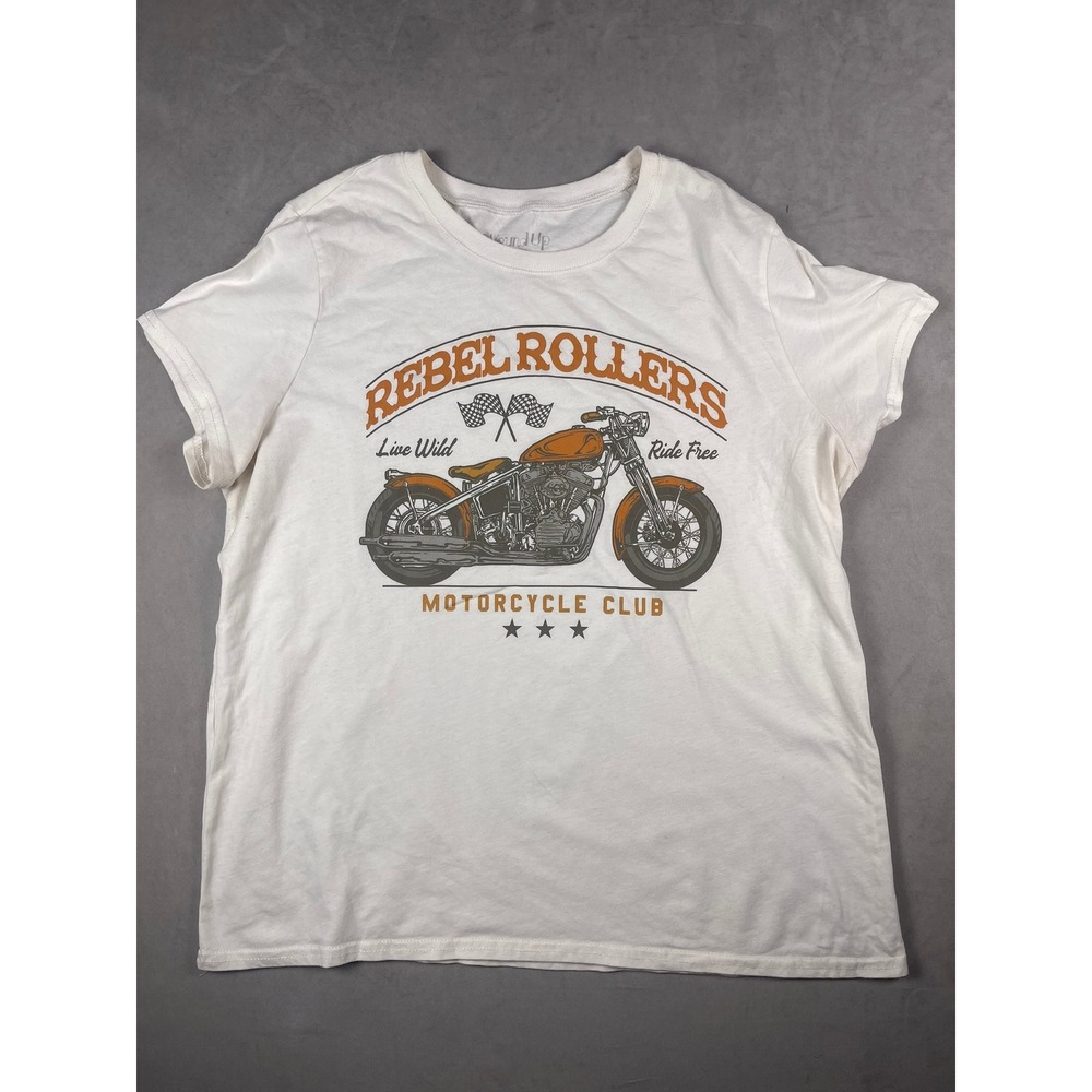 Wound Up Rebel Rollers Motorcycle Club Graphic‎ T-Shirt White XXXL 21 Biker Tee